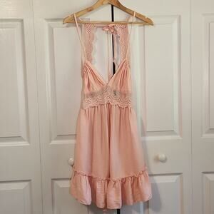 Women's Pink Scalloped Lace Tank Tunic Dress Size SM Boho Prairie Cottagecore